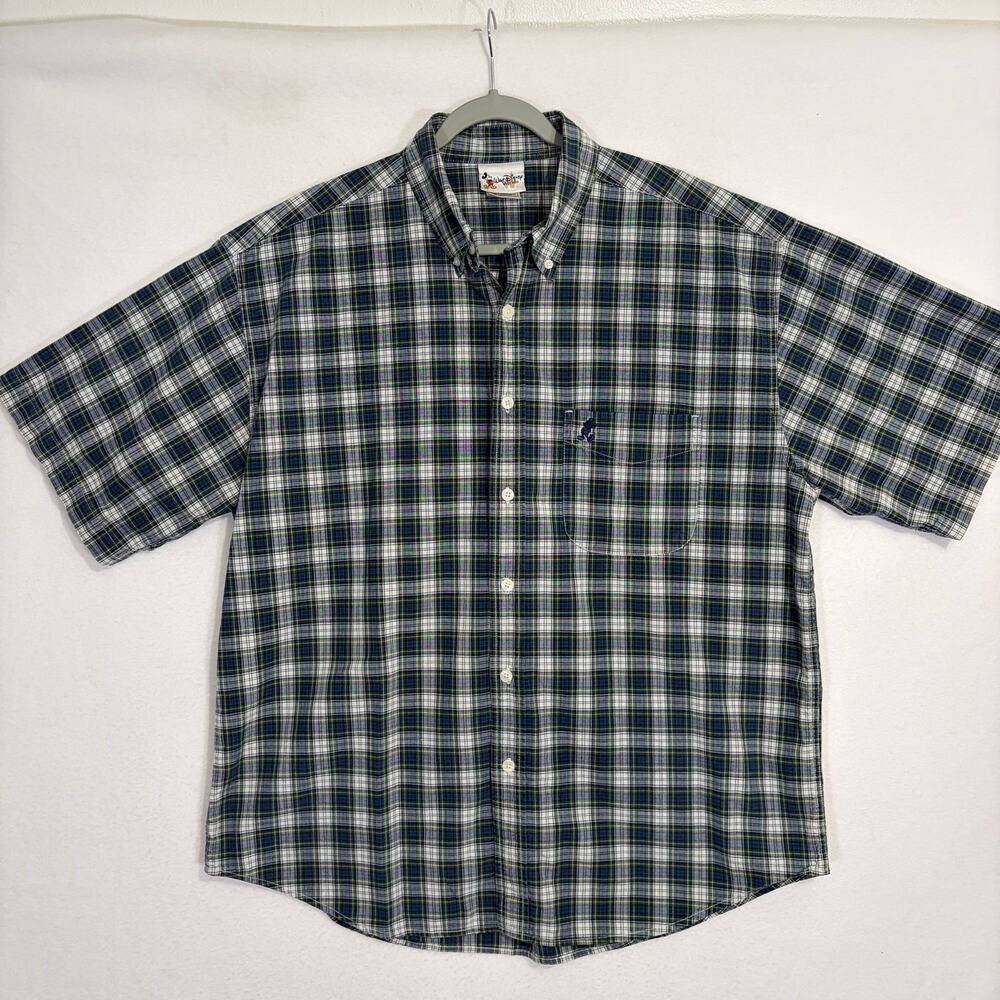 Walt Disney World Mickey Mouse Mens Button Down Shirt XL 100% Cotton Plaid VNT
